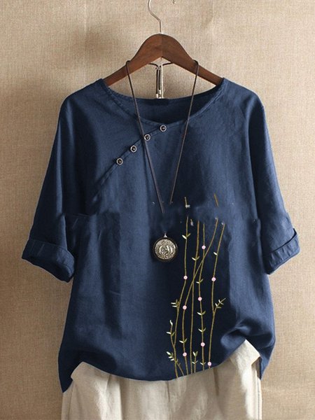 Casual 3/4 Sleeve Shirts & Tops Dark_blue/4XL