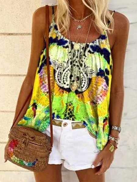 Printed Sleeveless Shirts & Tops Yellow/XXL