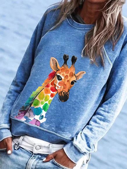 

Printed Long Sleeve Casual Tops, Blue, Hoodies & Sweatshirts
