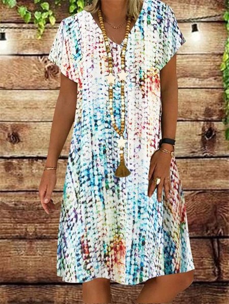 Casual Short Sleeve Dresses LightBlue/5XL