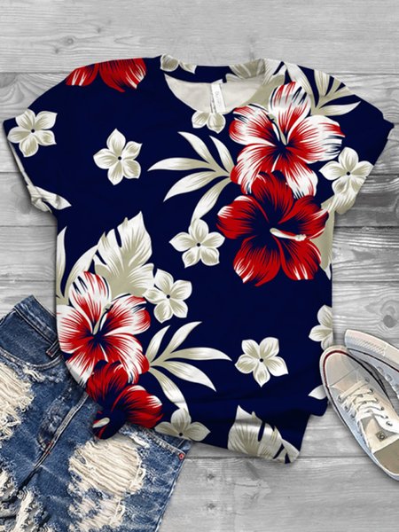 

T-Shirt a Girocollo Casuale, Blu marino, T-Shirts