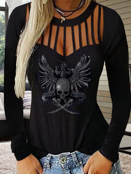 

Cotton-Blend Casual Shift Shirts & Tops, Black, Tops