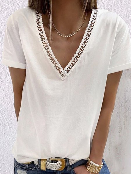 

Top Casuale di Misto Cotone, Bianco, T-Shirts