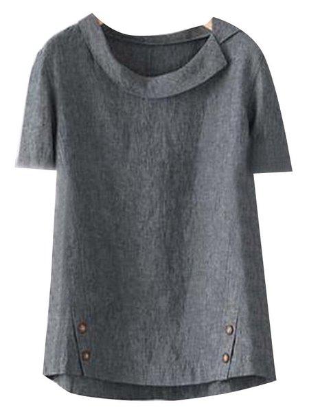 Casual Solid Turn-Down Collar T-Shirts & Tops Deep Gray/S