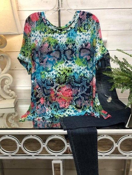 

Top a O-collo di Cotone, Blu, T-Shirts