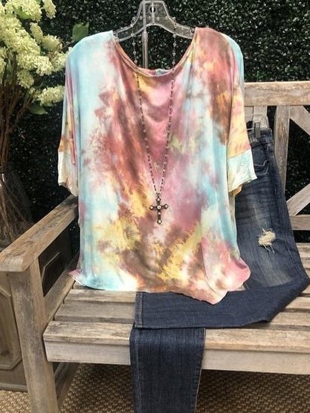 

Top Casuale a O-collo di Cotone, Rosso, T-Shirts