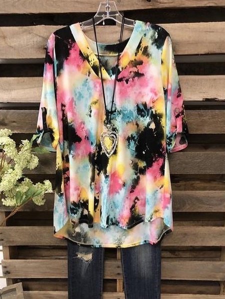 

Top Casuale con Scollo a V, Rosso, T-Shirts