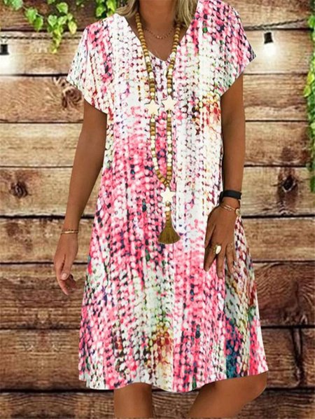 Casual Short Sleeve Dresses Pink/M