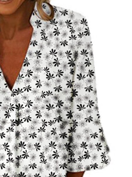 

Donna Scollo a V Stampa, Bianco, Blouses & Shirts