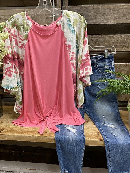 

Top a Girocollo di Cotone, Rosa, T-Shirts