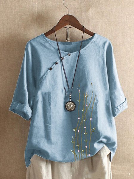 Casual 3/4 Sleeve Shirts & Tops LightBlue/M