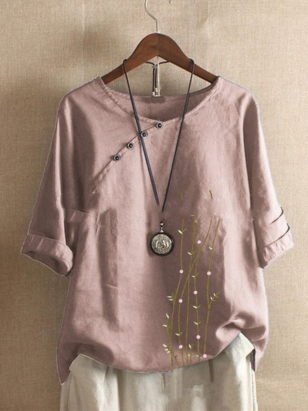 Casual 3/4 Sleeve Shirts & Tops Pink/3XL