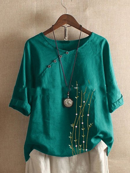 Casual 3/4 Sleeve Shirts & Tops Green/4XL