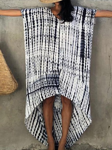 

Abito con Scollo a V di Cotone, Bianco-nero, Summer dresses