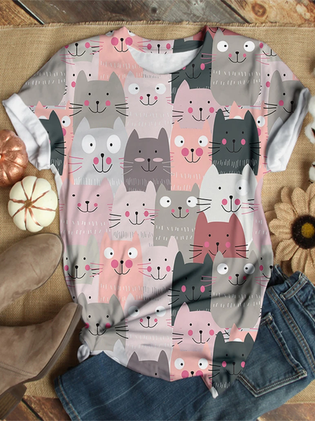 

Pink Casual Crew Neck Cotton-Blend Tops, T-Shirts