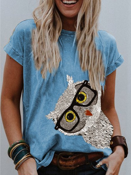 

T-Shirt a Girocollo Stampato Vintage, Blu, T-Shirts