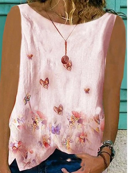 

Women Casual Cotton Crew Neck Graphic Shirts Tank Tops, Pink, Tank Top
