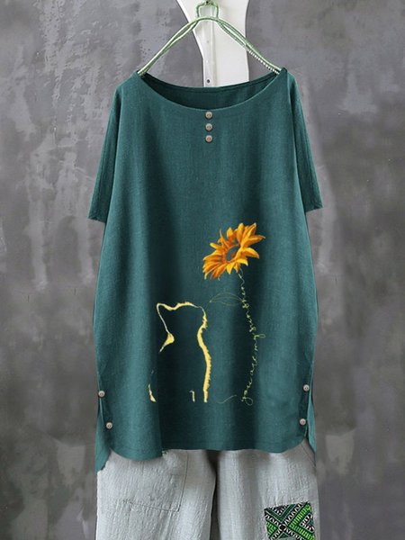 Crew Neck Casual Cartoon Shirts & Tops Lake Blue/XL
