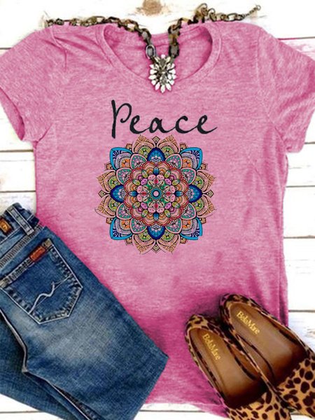

T-Shirt a Girocollo, Rosa rosso, Tops