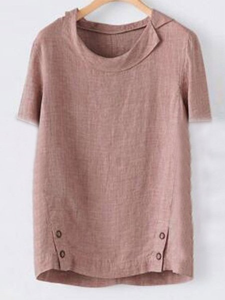 Casual Solid Turn-Down Collar T-Shirts & Tops Pink/3XL