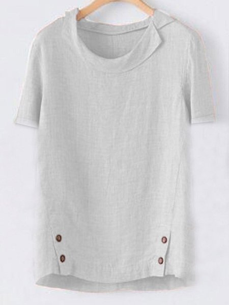 

Casual Solid Turn-Down Collar T-Shirts & Tops, White, Tees & T-shirts