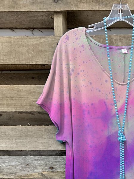 T-Shirt a Girocollo di Misto Cotone, Viola, T-Shirts