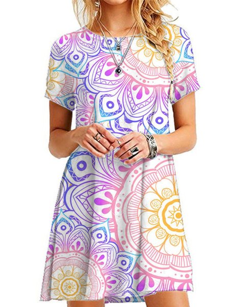 

Abito Semplice Stampato, Bianco, Midi Dresses