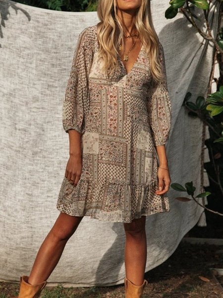

Abito Stampato Floreale, Albicocca, Dresses