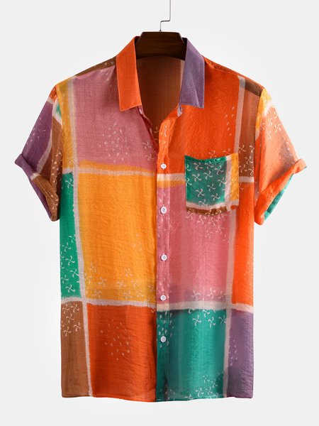 

Solid cotton linen short sleeve Hooded Shirt, Orange, Men's Floral shirt