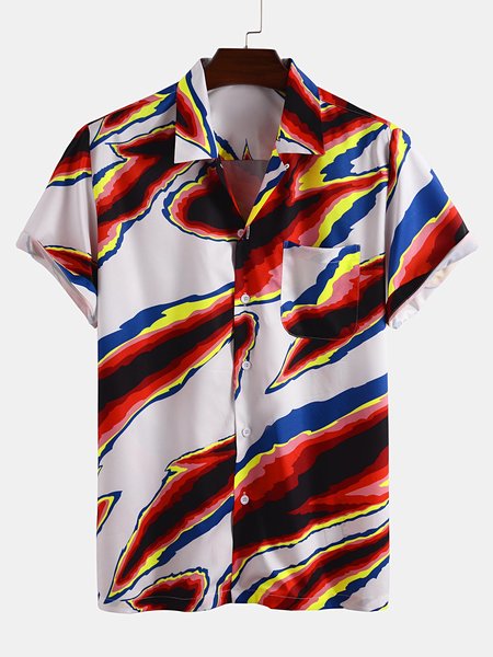 

Shirt Collar Colorblock Pockets T-Shirt & Top, White, Shirts
