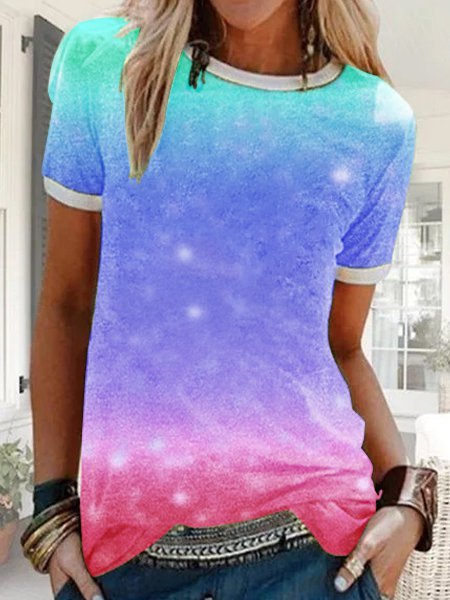 

T-Shirt a Girocollo Casuale, Blu, T-Shirts