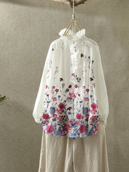 

Beige Pastoral Floral Shirts & Tops, Blouses