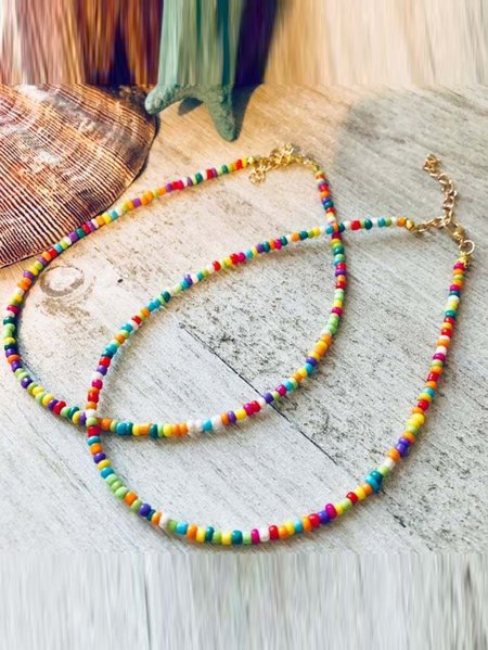 

Crystal glass Multi Color Rice Bead Necklace, Accessories