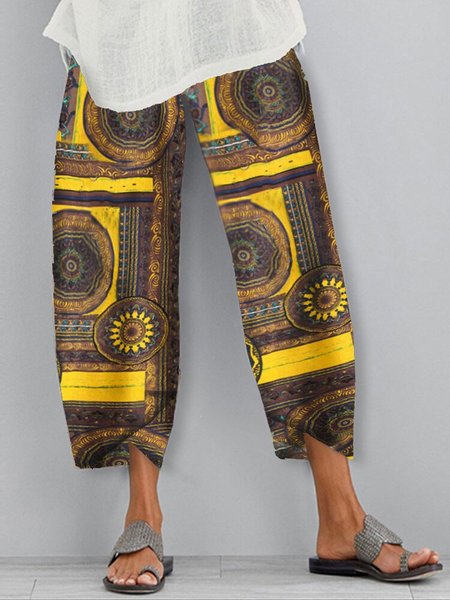 

Pantaloni Stampato Casuale di Misto Cotone, Giallo, Pants