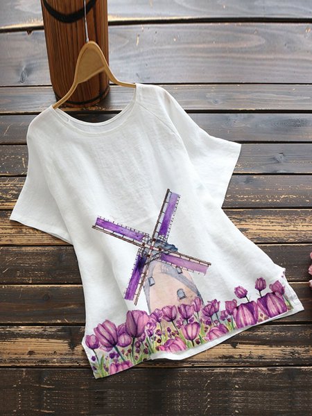 

White Cotton-Blend Short Sleeve T-shirt, Tops