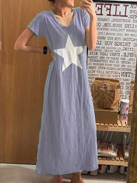 

Gonna Verde Miscela di Cotone a V Neck Casuale, Viola, Summer dresses