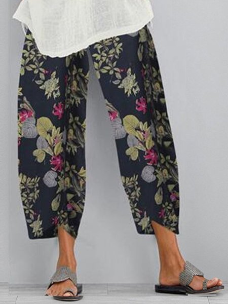 

Pantaloni Stampato Casuale di Misto Cotone, Blu, Pants