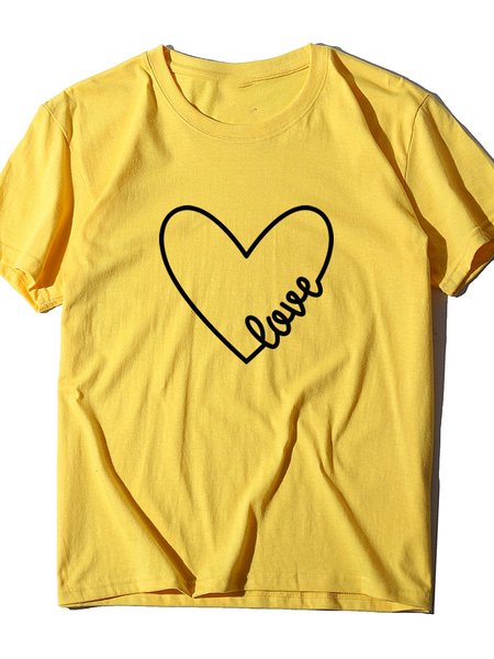 

Vintage Short Sleeve Statement Love Letter Printed Crew Neck Plus Size Casual Top, Yellow, Tees & T-shirts