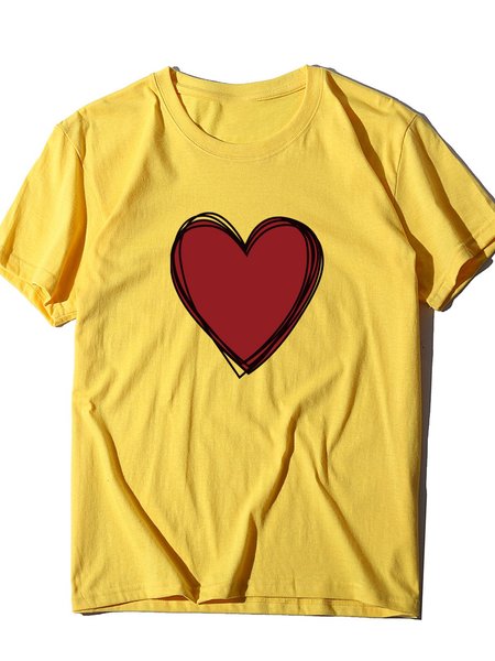 

T-Shirt a Girocollo Casuale Vintage Stampato, Giallo, T-Shirts