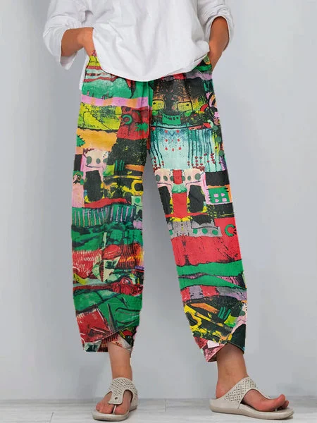 

Pantaloni Casuale Stampato di Misto Cotone, Verde, Pants
