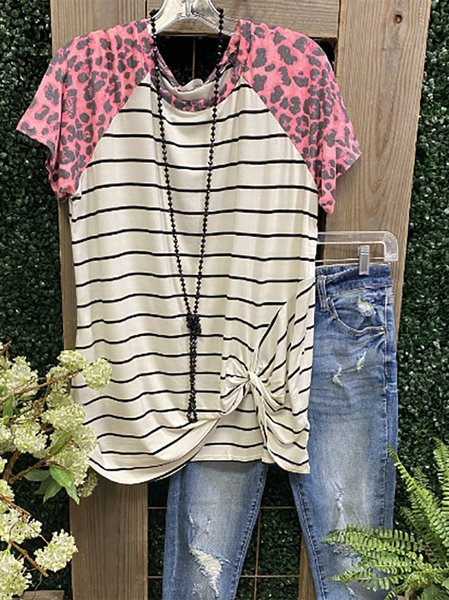 T-Shirt a Girocollo Casuale di Cotone, Rosa, T-Shirts