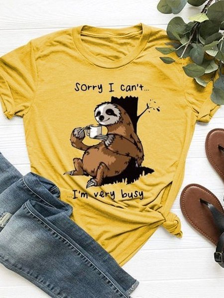 

Crew Neck Short Sleeve Casual Cartoon T-shirt, Yellow, T-shirts