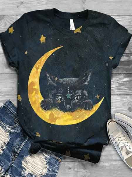 

T-Shirt Casuale di Cotone, Blu, T-Shirts