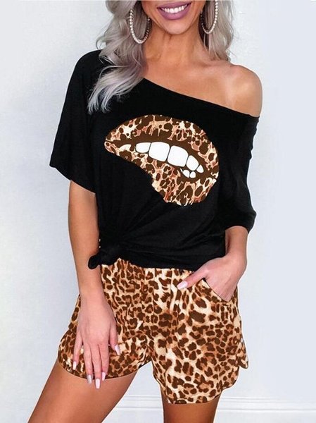 

Casual Printed Tops & Shorts Sets, Yellow, T-shirts