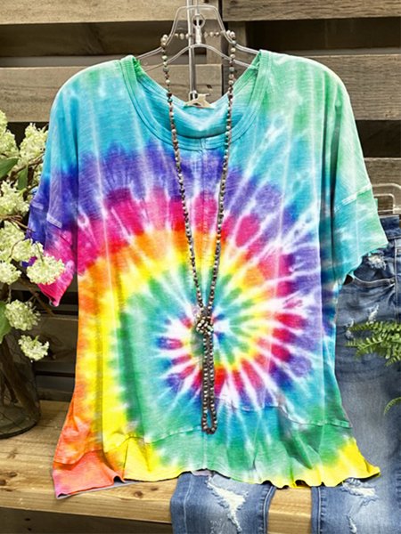 

T-Shirt a Girocollo Casuale di Misto Cotone, Multicolore, T-Shirts