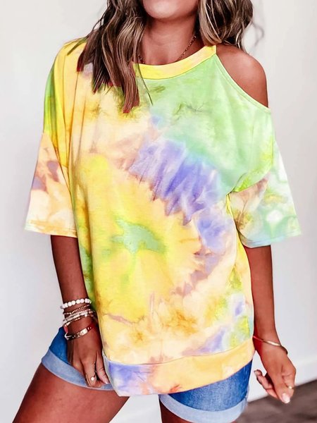 

Printed Off Shoulder Ombre/tie-Dye Shirts & Tops, Yellow, Blouses