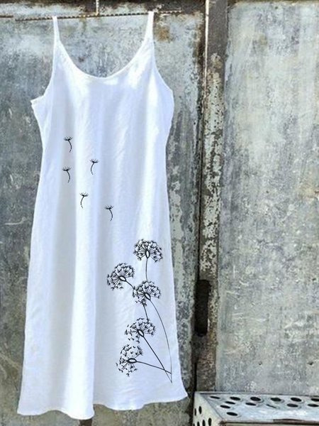 

Vacanza Spaghetti Misto Cotone Stampato Abito, Bianco, Summer dresses