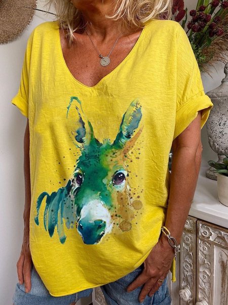 

Yellow Short Sleeve Cotton-Blend T-shirt, T-shirts