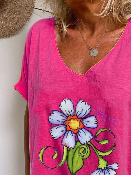 

T-Shirt con Scollo a V, Rosa, T-Shirts
