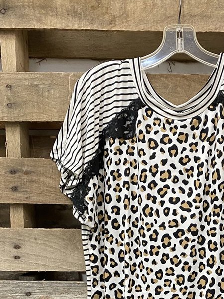 

T-Shirt a Girocollo Stampato, Leopardato, T-Shirts